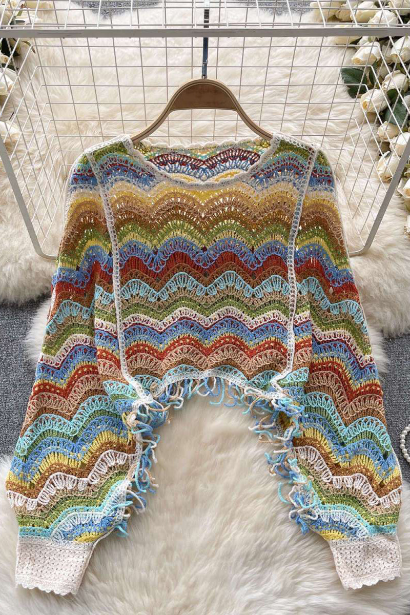 Handcrafted Wave-Pattern Knit Blouse