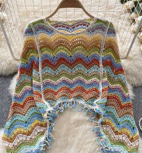 Handcrafted Wave-Pattern Knit Blouse