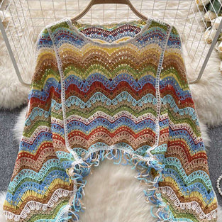Handcrafted Wave-Pattern Knit Blouse