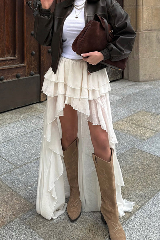 Layered Ruffle High-Low Skirt