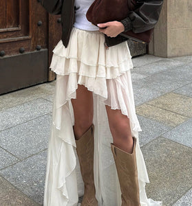 Layered Ruffle High-Low Skirt