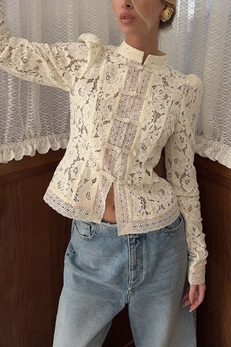 Elegant Lace Mandarin Collar Blouse