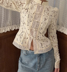 Elegant Lace Mandarin Collar Blouse