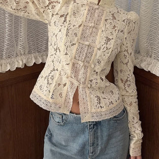 Elegant Lace Mandarin Collar Blouse