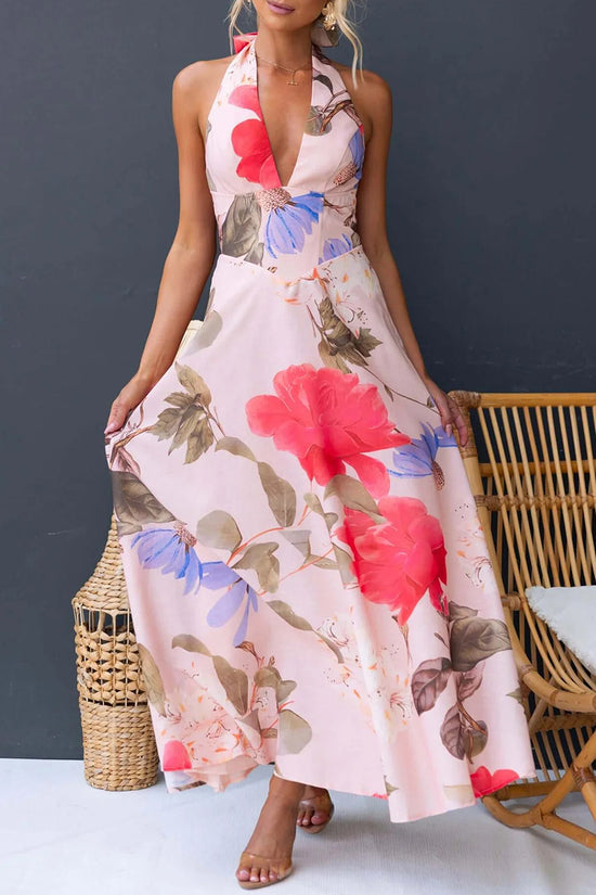 Floral Halter Neck Maxi Dress