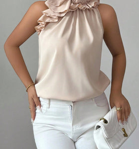 Ruffled Mock Neck Tank Top