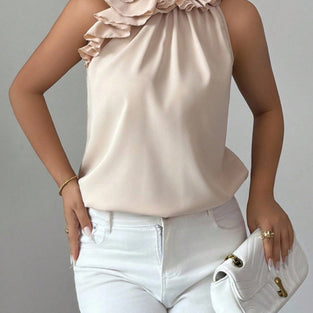 Ruffled Mock Neck Tank Top