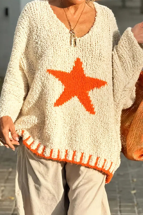 Star Applique Oversized Knit Sweater