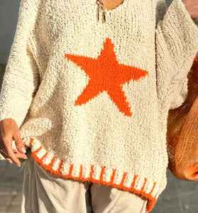 Star Applique Oversized Knit Sweater