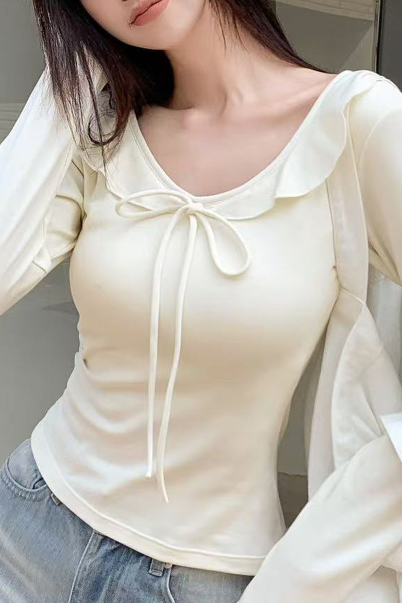 Stylish Long Sleeve Bow-Knot Top