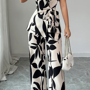 Bold Print Sleeveless Pants Set