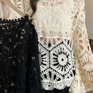 Crochet Hollow Bell Sleeve Knit Cover Up