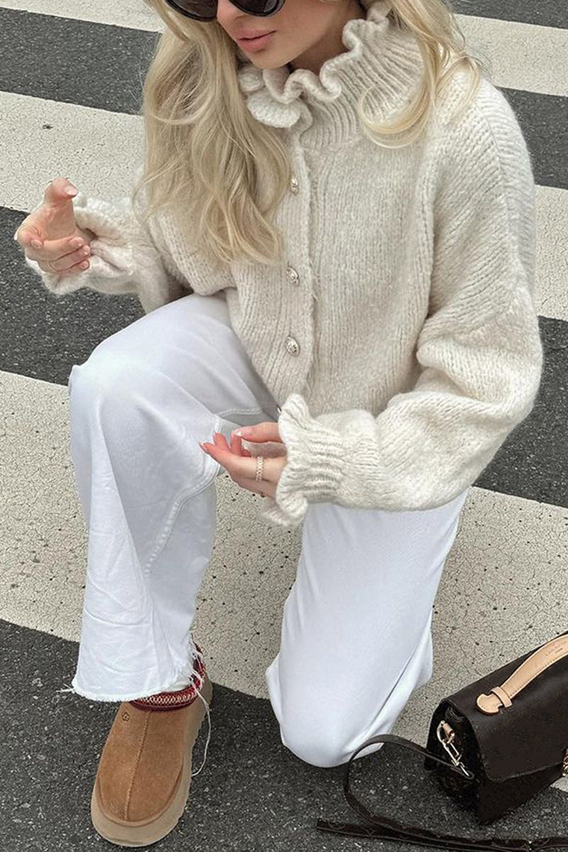 Cozy Frilled Button-Up Cardigan