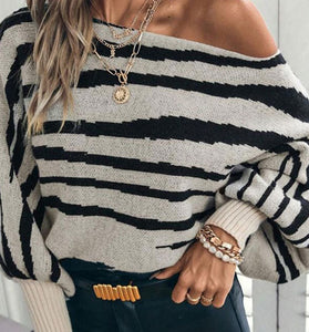 Striped Off-Shoulder Sweater