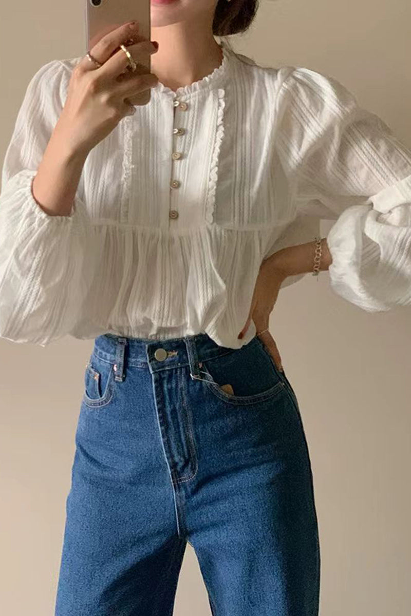 Vintage Button-Front Peasant Blouse