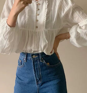Vintage Button-Front Peasant Blouse