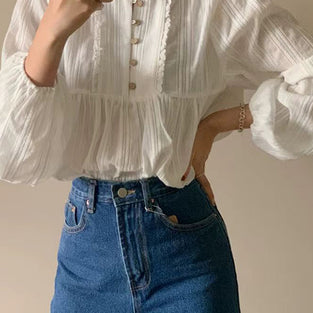 Vintage Button-Front Peasant Blouse