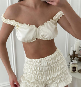 Ruffled Bralette and Shorts Pajama Set