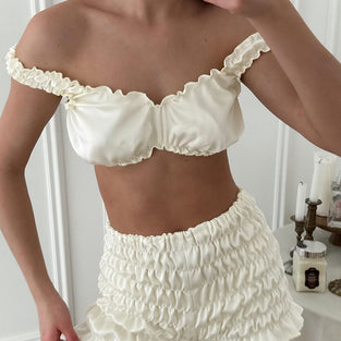 Ruffled Bralette and Shorts Pajama Set