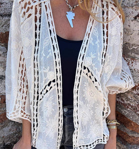 Elegant Openwork Lace Kimono Blouse