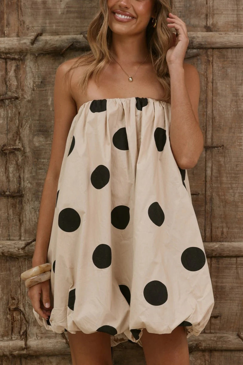 Polka Dot Strapless Casual Dress