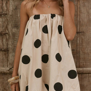 Polka Dot Strapless Casual Dress