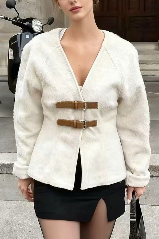 Double Buckle Detail Blazer Jacket