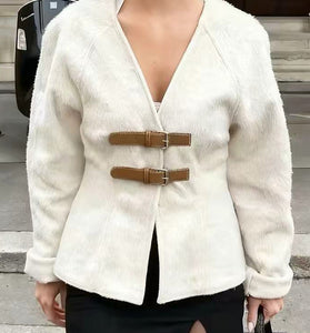 Double Buckle Detail Blazer Jacket