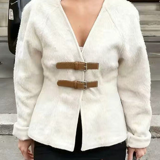 Double Buckle Detail Blazer Jacket