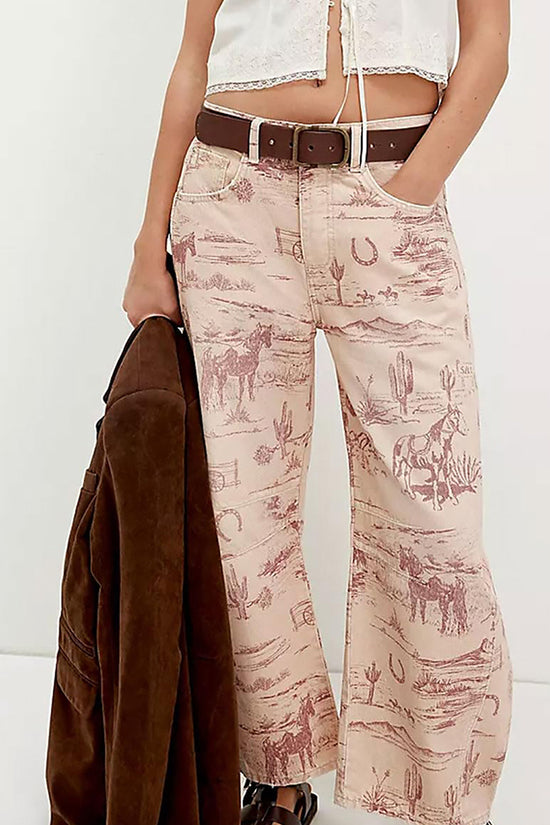 Western Print Straight Leg Jeans