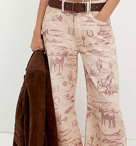 Western Print Straight Leg Jeans