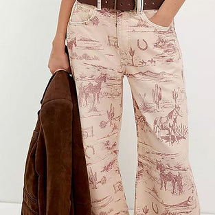Western Print Straight Leg Jeans