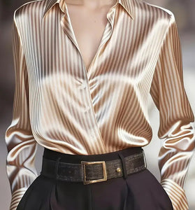 Striped Long Sleeve Button-Up Blouse