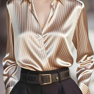 Striped Long Sleeve Button-Up Blouse