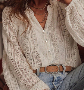 Textured Button-Up Blouse