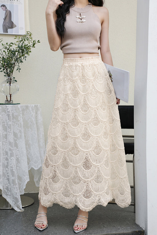 Elegant Scalloped Midi Skirt