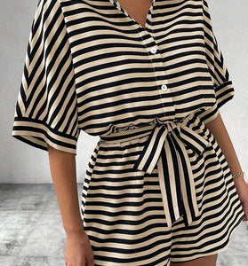 Striped Belted Romper