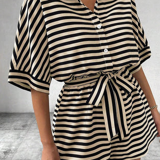 Striped Belted Romper