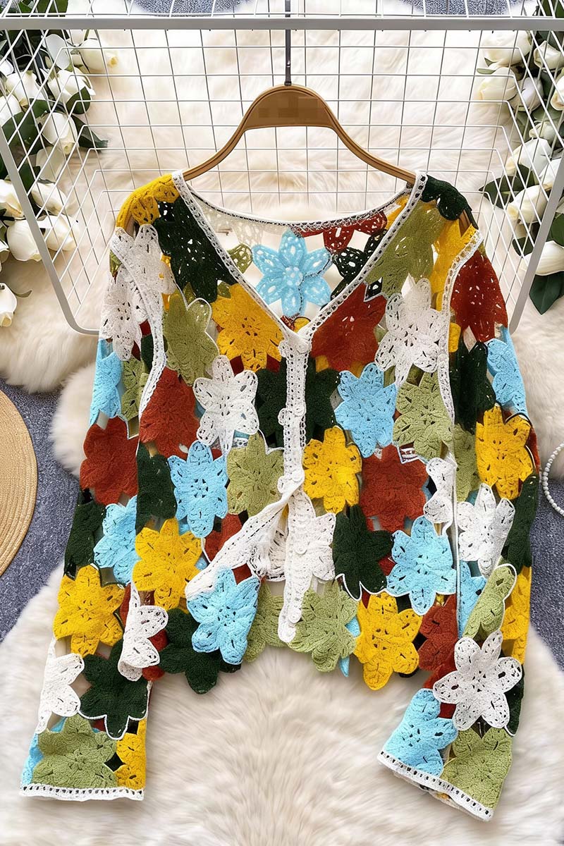 Floral Crochet Buttoned Cardigan