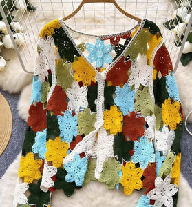 Floral Crochet Buttoned Cardigan