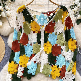 Floral Crochet Buttoned Cardigan