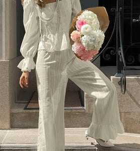 Elegant Ruffle Trim Button Pants Set