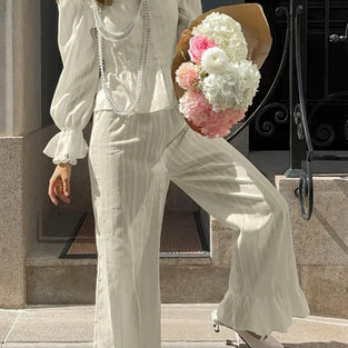 Elegant Ruffle Trim Button Pants Set