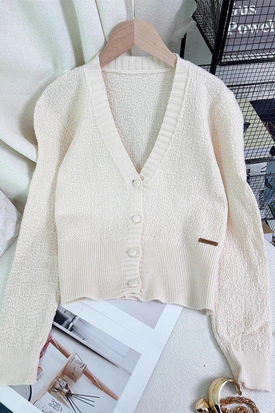 Ribbed Button-Up V-Neck Cardigan