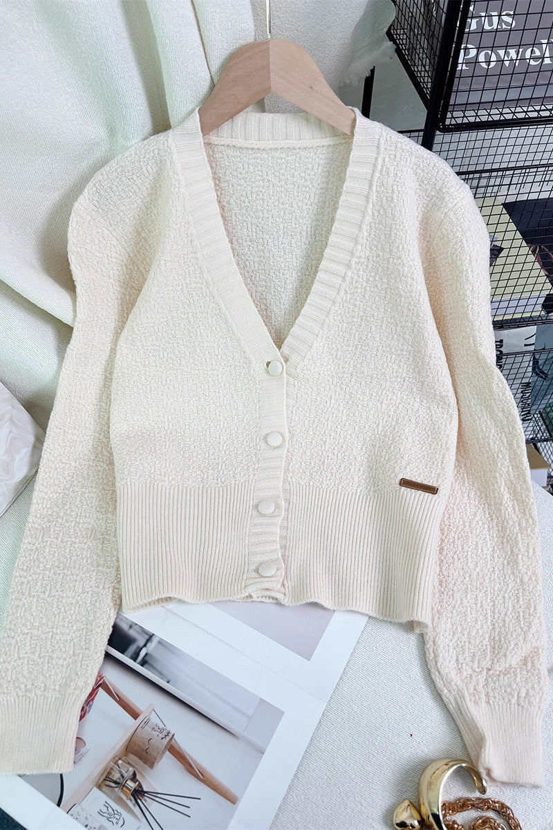 Ribbed Button-Up V-Neck Cardigan