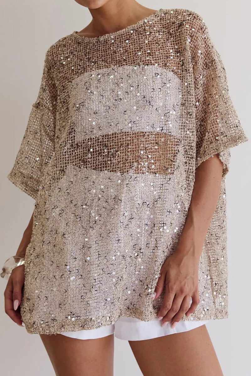 Sequined Sheer Cover-Up Top