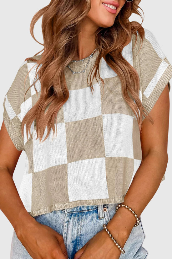 Sleeveless Checkered Sweater Vest
