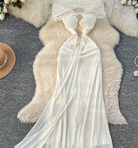 Elegant Sleeveless Draped Long Dress