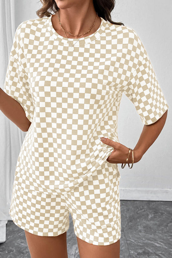 Checkered Short Sleeve Top and Shorts Set