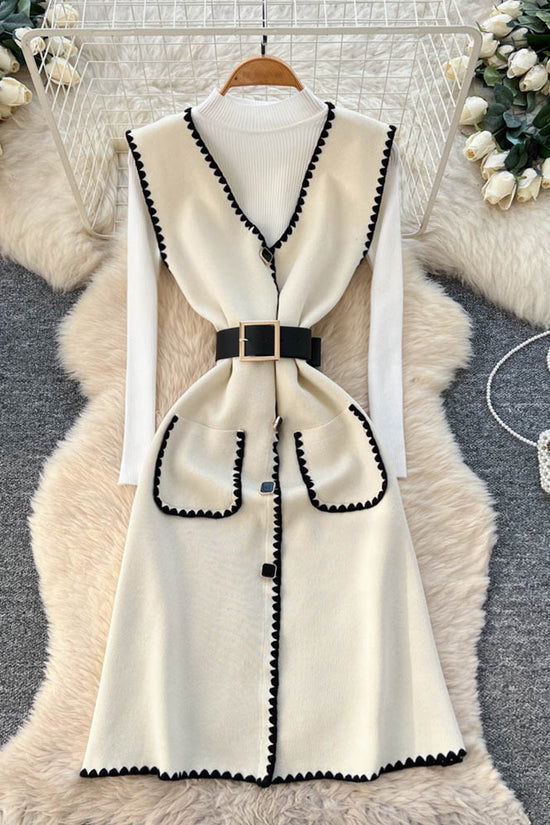 Knit Top and V Neck Dress Set